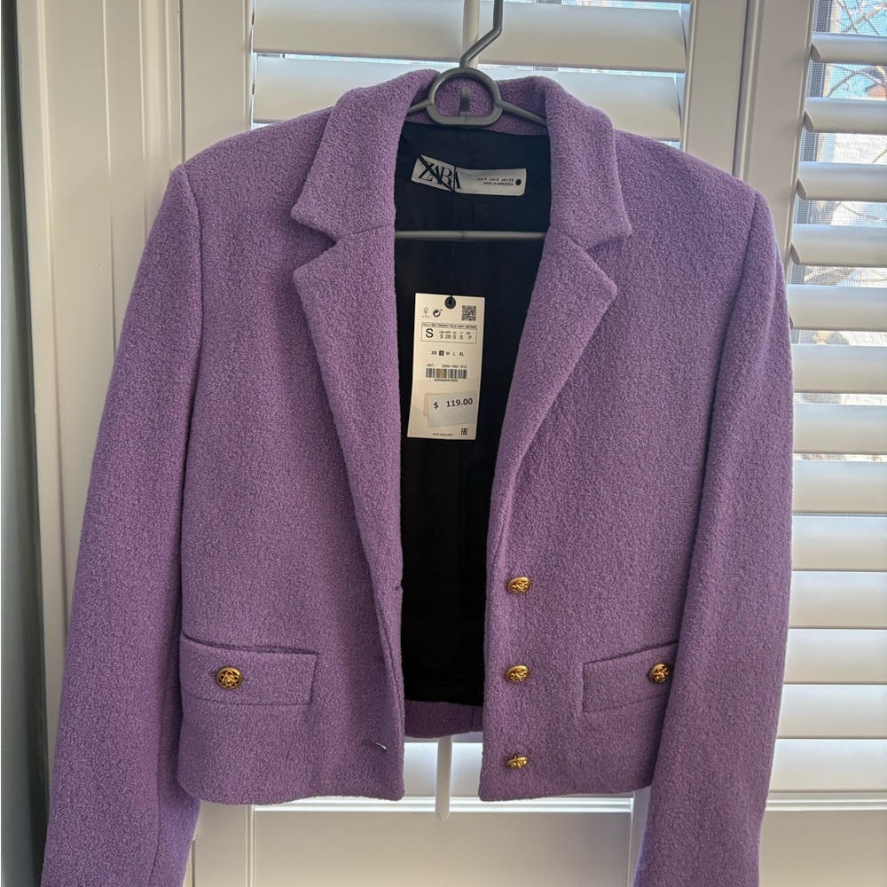 Zara Women's Lilac Blazer with Gold Buttons